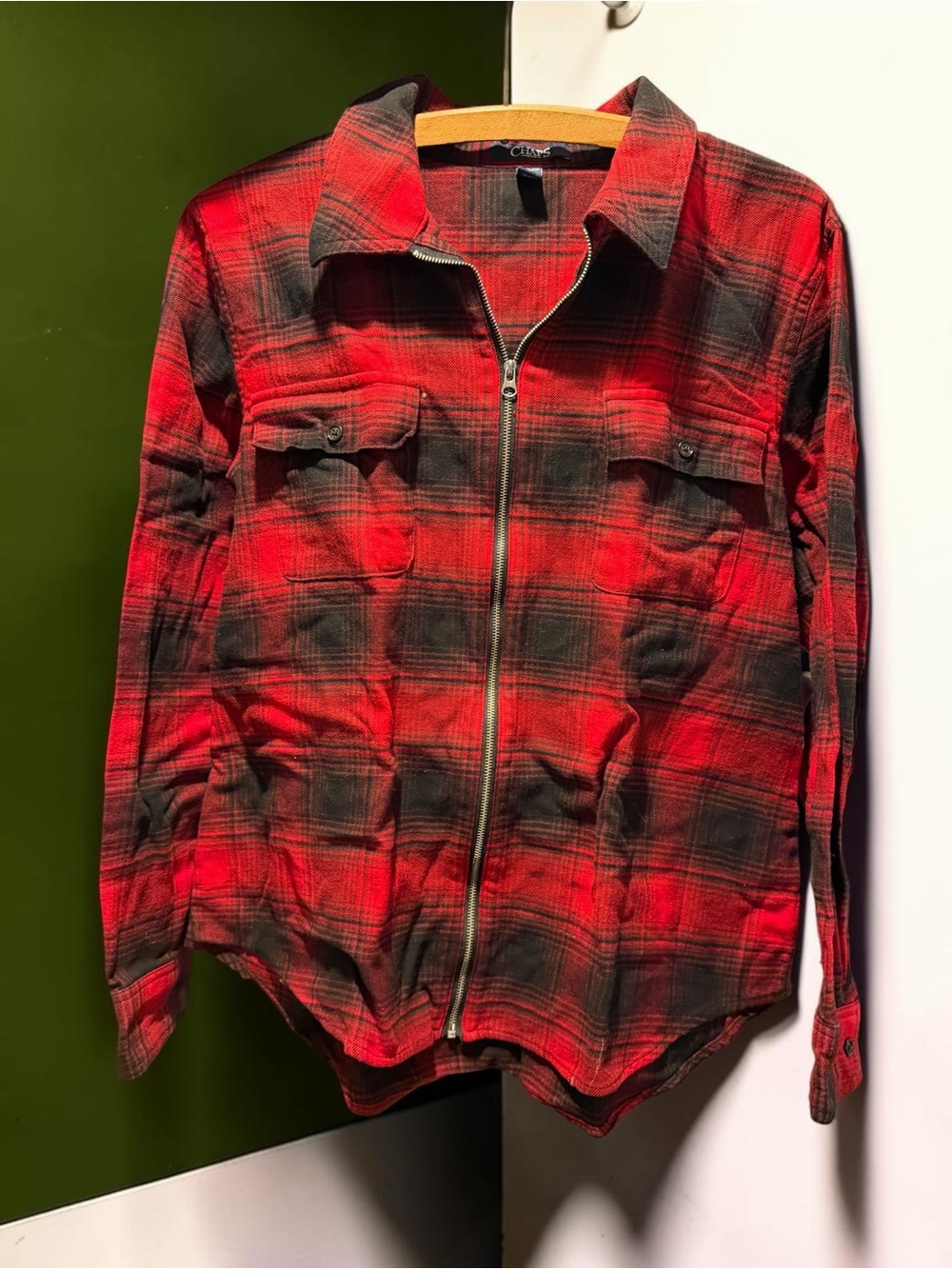 Chaps Petite Red Black Plaid Flannel Zip Up Shacket Women's XL Petite